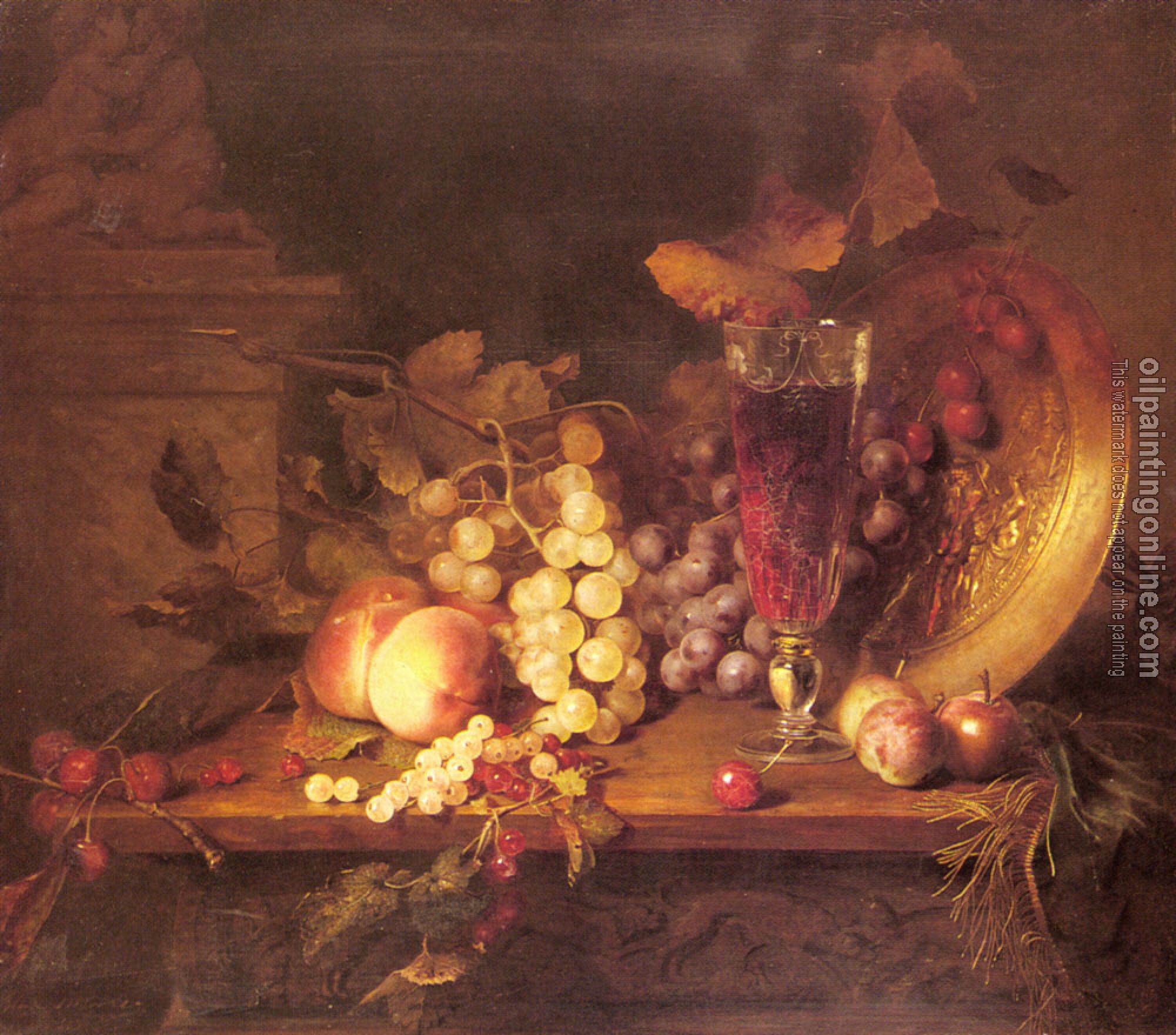 Desgoffe, Blaise Alexandre - Still Life with Fruit, a Glass of Wine and a Bronze Vessel